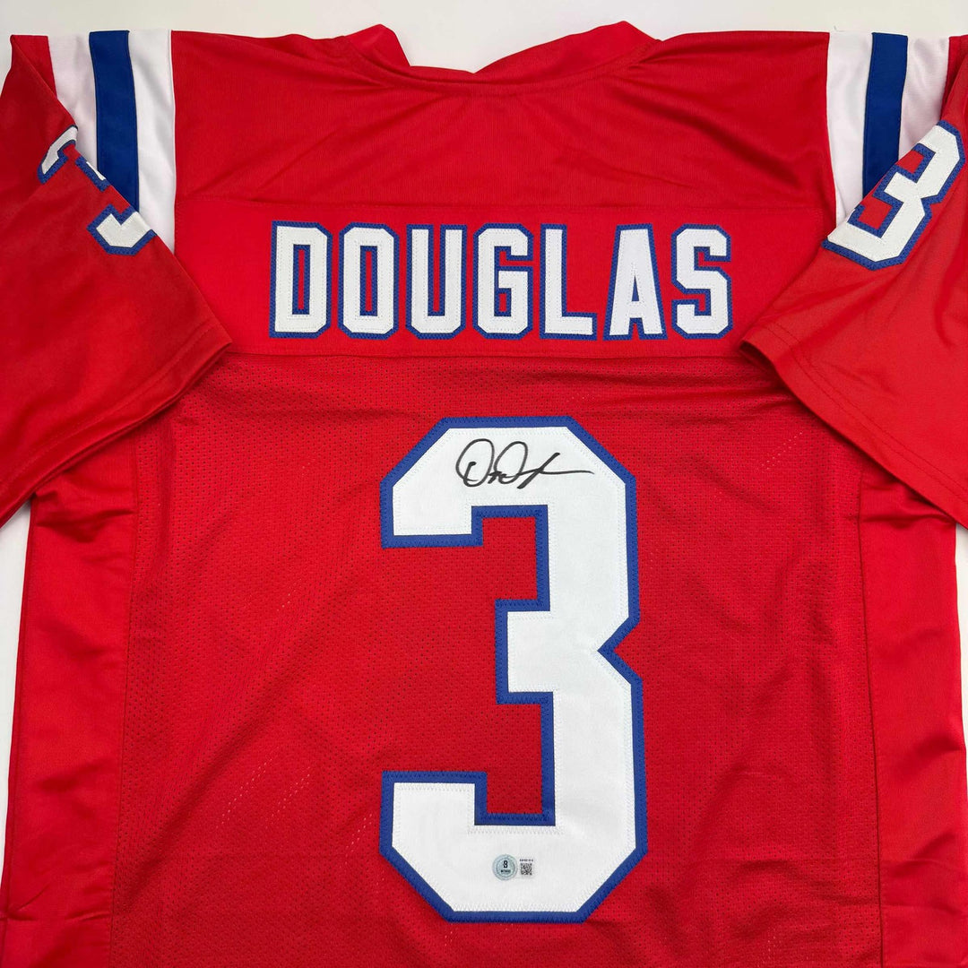 Autographed/Signed DeMario Douglass New England Red Jersey Beckett BAS COA