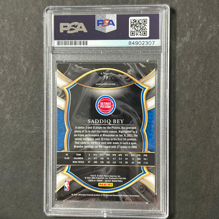 2020-21 Panini Select #79 Saddiq Bey Signed Card AUTO PSA Slabbed RC Pistons