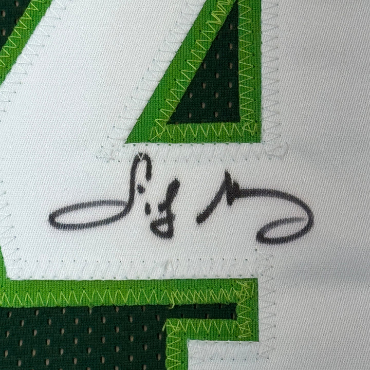 FRAMED Autographed/Signed SIDNEY MONCRIEF 33x42 Green/White Jersey PSA/DNA COA
