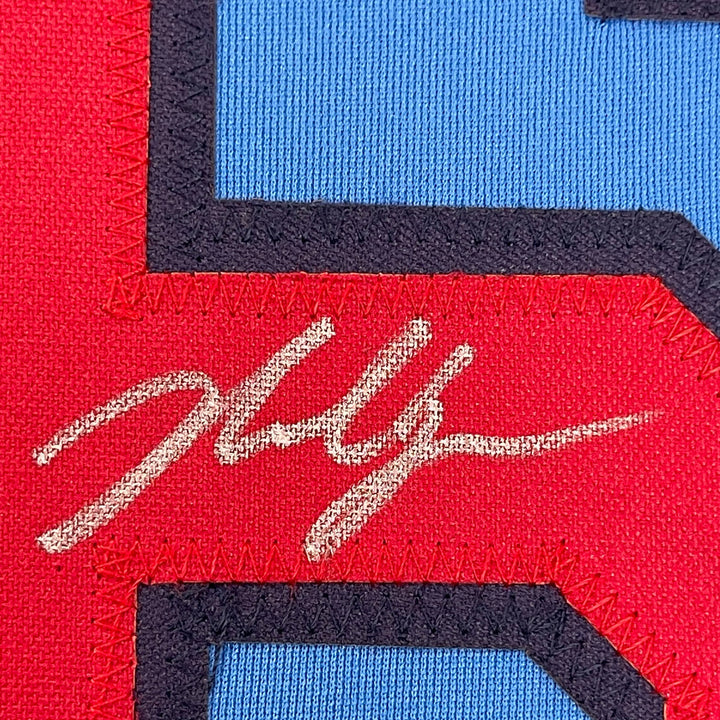 Framed Autographed/Signed Nolan Gorman 33x42 St. Louis Blue Jersey JSA COA