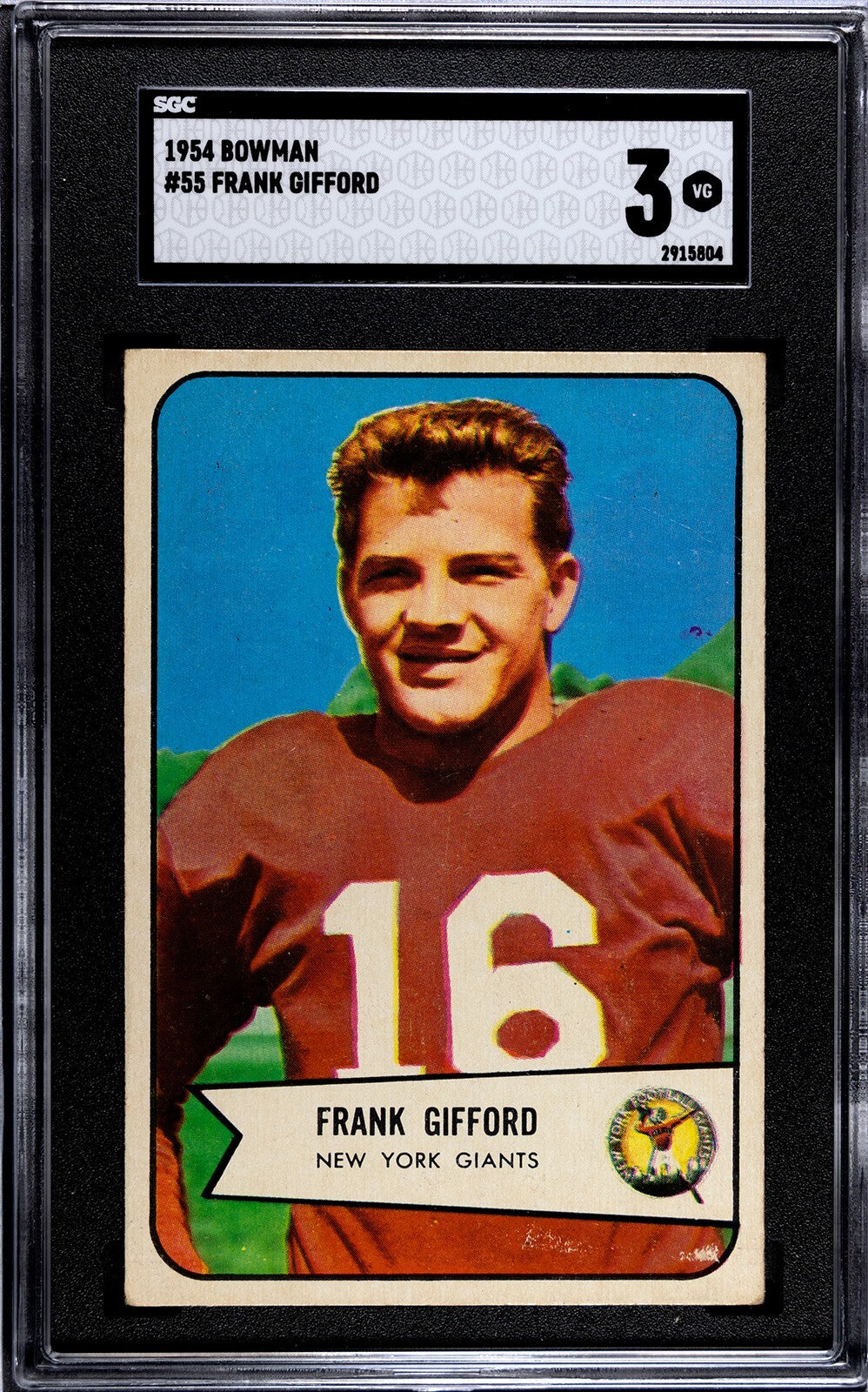 Frank Gifford 1954 Bowman Card #55- SGC Graded 3 VG (New York Giants)