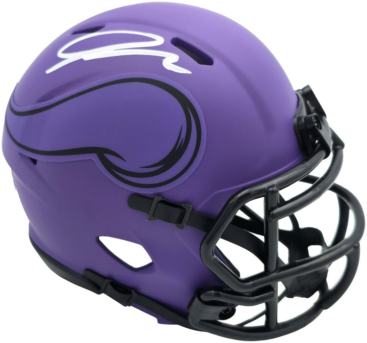 Jordan Addison Signed Vikings Rave Purple Speed Mini Helmet (In White) Beckett