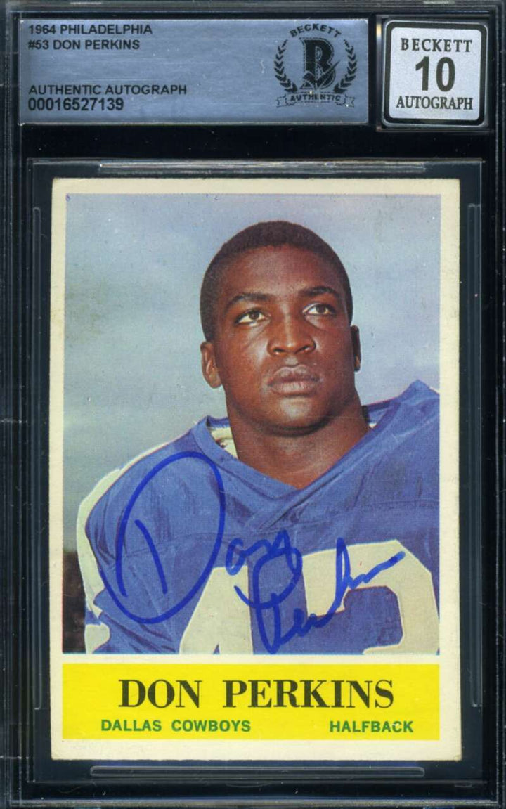 Don Perkins Gem Mint 10 Beckett BAS Signed 1964 Philadelphia Rookie Autograph