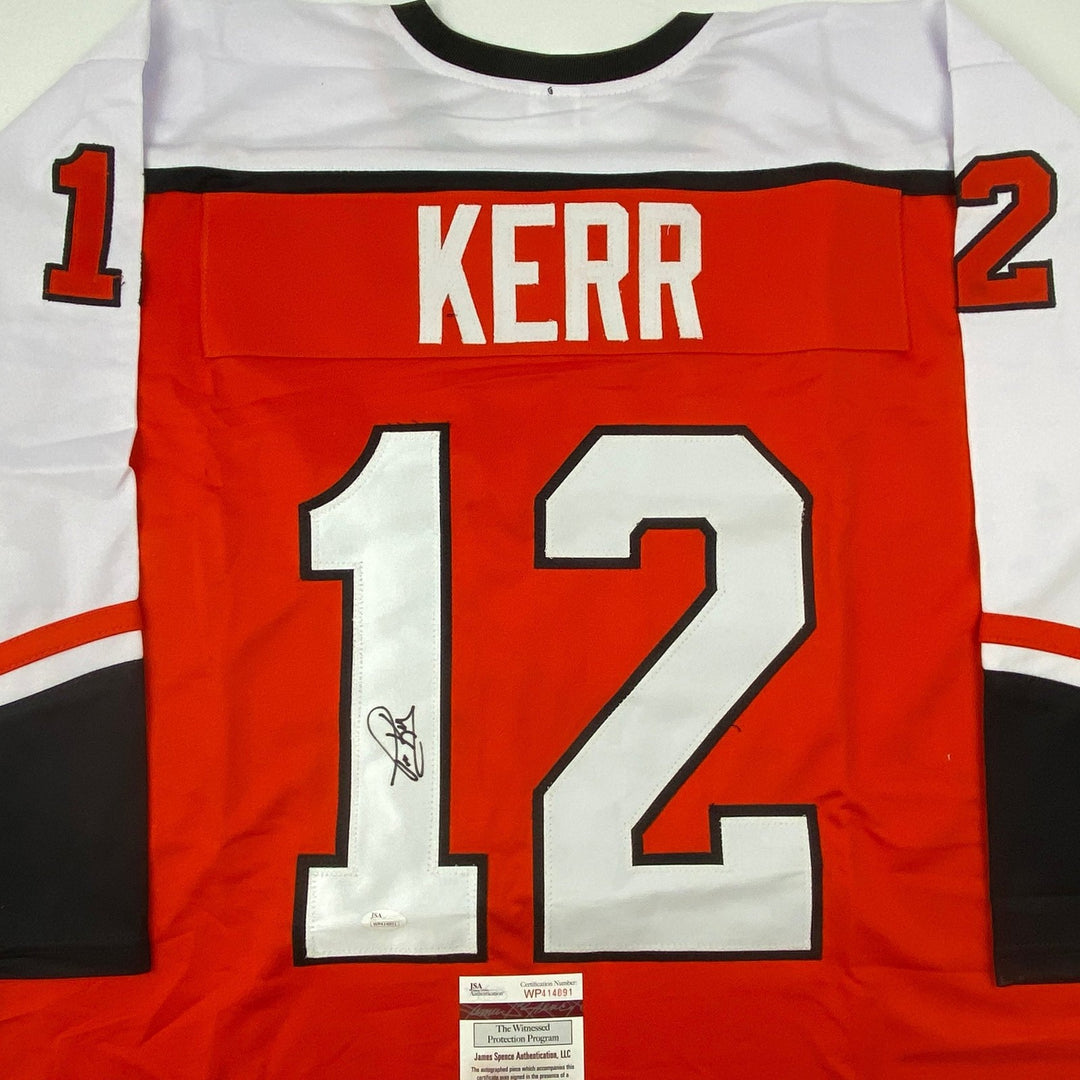Autographed/Signed TIM KERR Philadelphia Orange Hockey Jersey JSA COA Auto