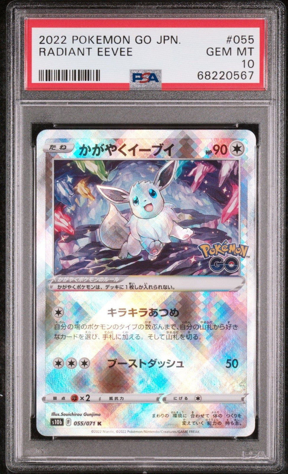 Graded 2022 PKM Go Radiant Eevee #055 Trading Card Game PSA 10 Gem Mint
