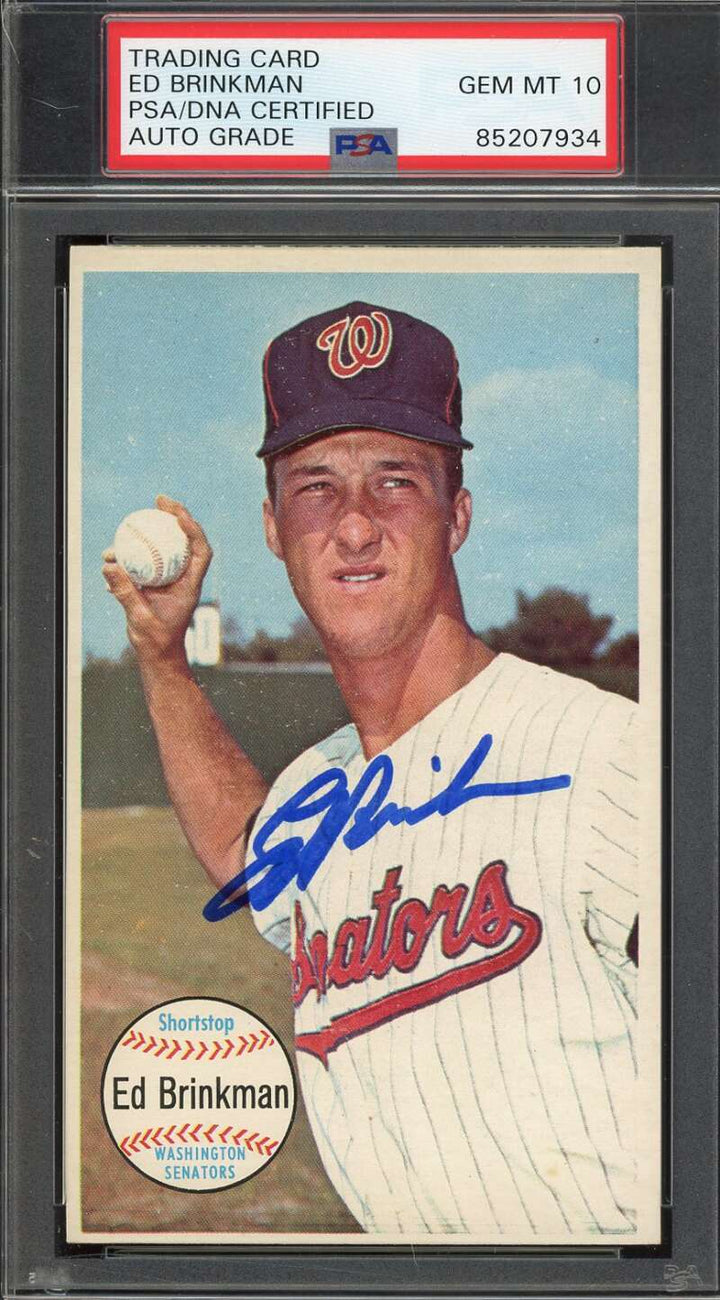 Ed Brinkman Gem Mint 10 PSA DNA Signed 1964 Topps Giants Autographed