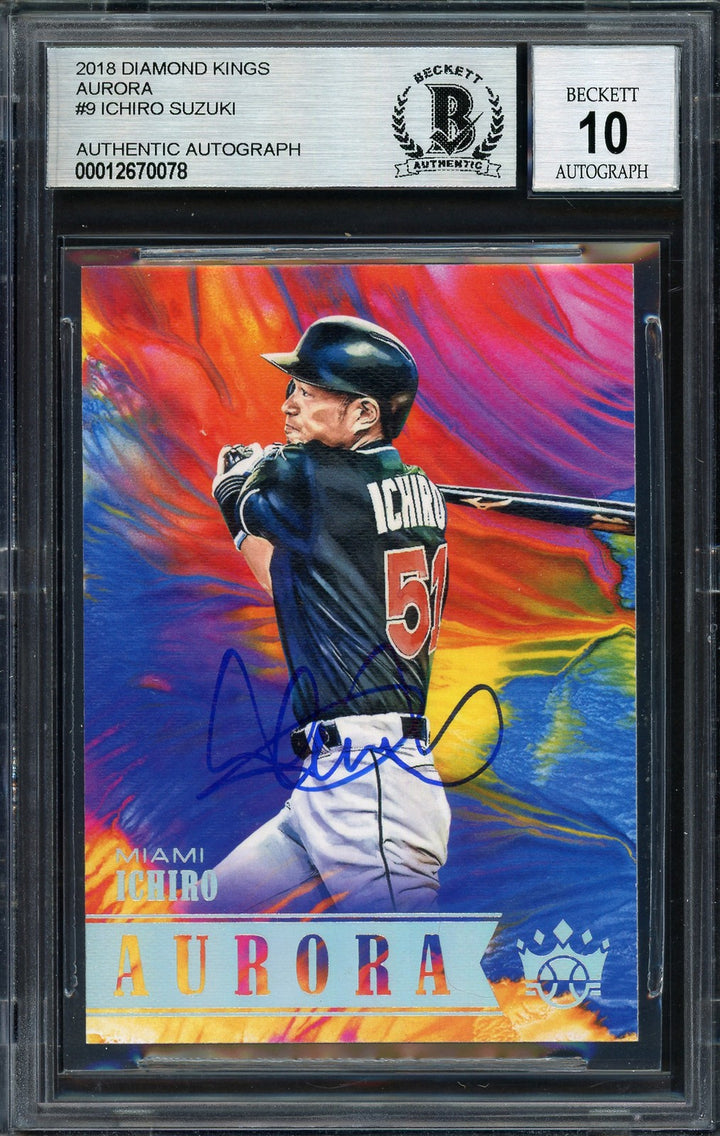 Ichiro Suzuki Signed 2018 Panini Diamond Kings Aurora Card A9 Auto 10 Beckett