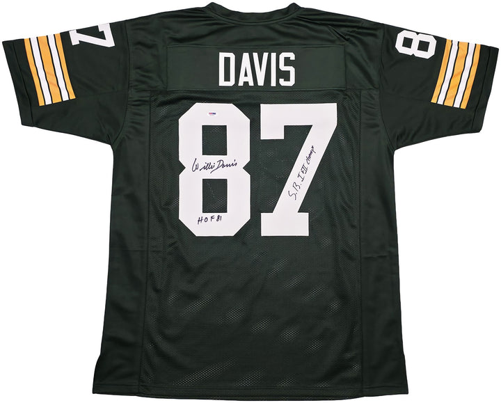 Green Bay Packers Willie Davis Auto Green Jersey HOF 81, SB I & II Champs PSA
