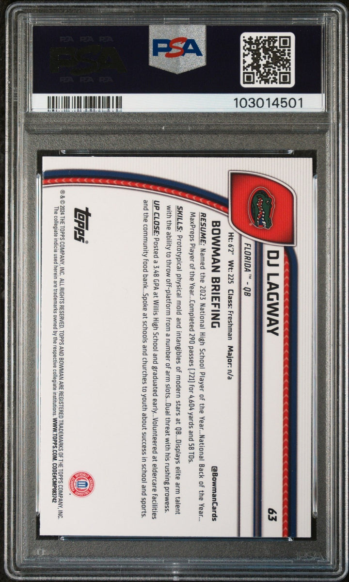 Graded 2024 Topps Bowman U Chrome DJ Lagway #63 Rookie RC Card PSA 10