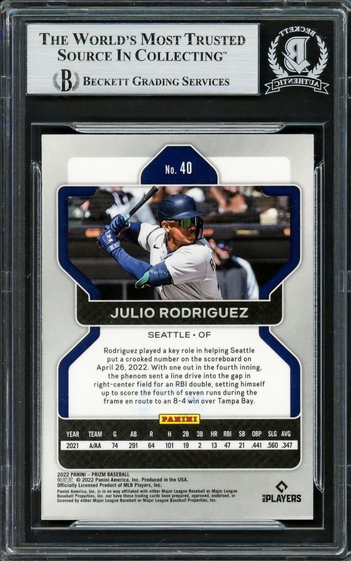 Julio Rodriguez Signed 2022 Panini Prizm RC 40 Seattle Mariners Beckett