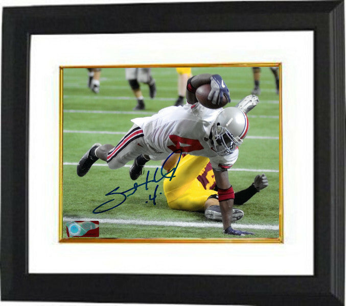 Santonio Holmes signed Ohio State Buckeyes NCAA 8x10 Photo Framed #4 (TD Dive)