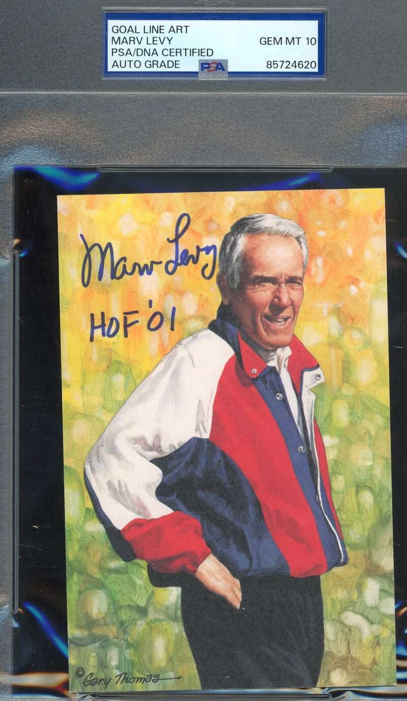 Marv Levy Gem Mint 10 PSA DNA Signed Goal Line Art Card GLAC Autograph HOF 01