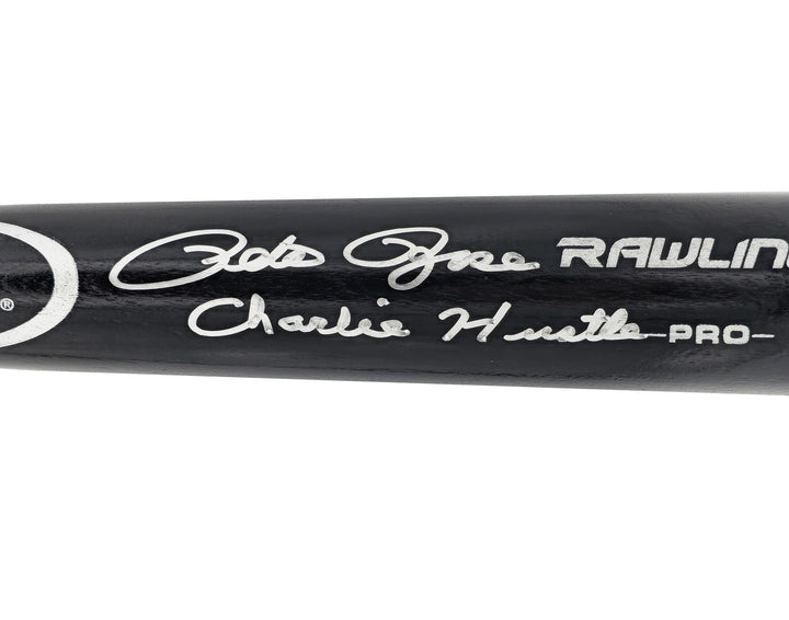 Pete Rose Signed Black Rawlings Pro Baseball Bat Reds "Charlie Hustle" JSA