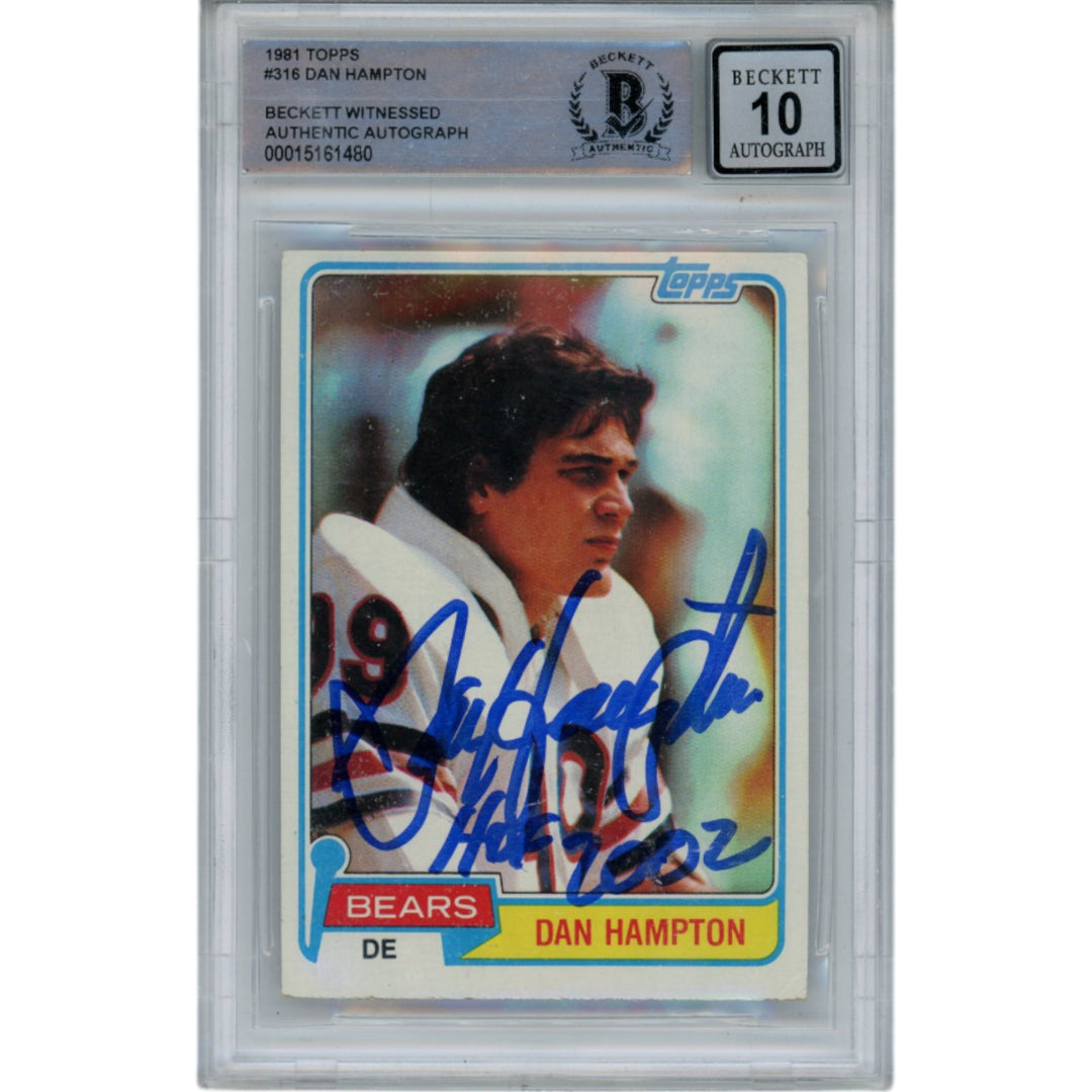 Dan Hampton Signed 1981 Topps #316 10 Auto Slabbed Trading Card Beckett 49384