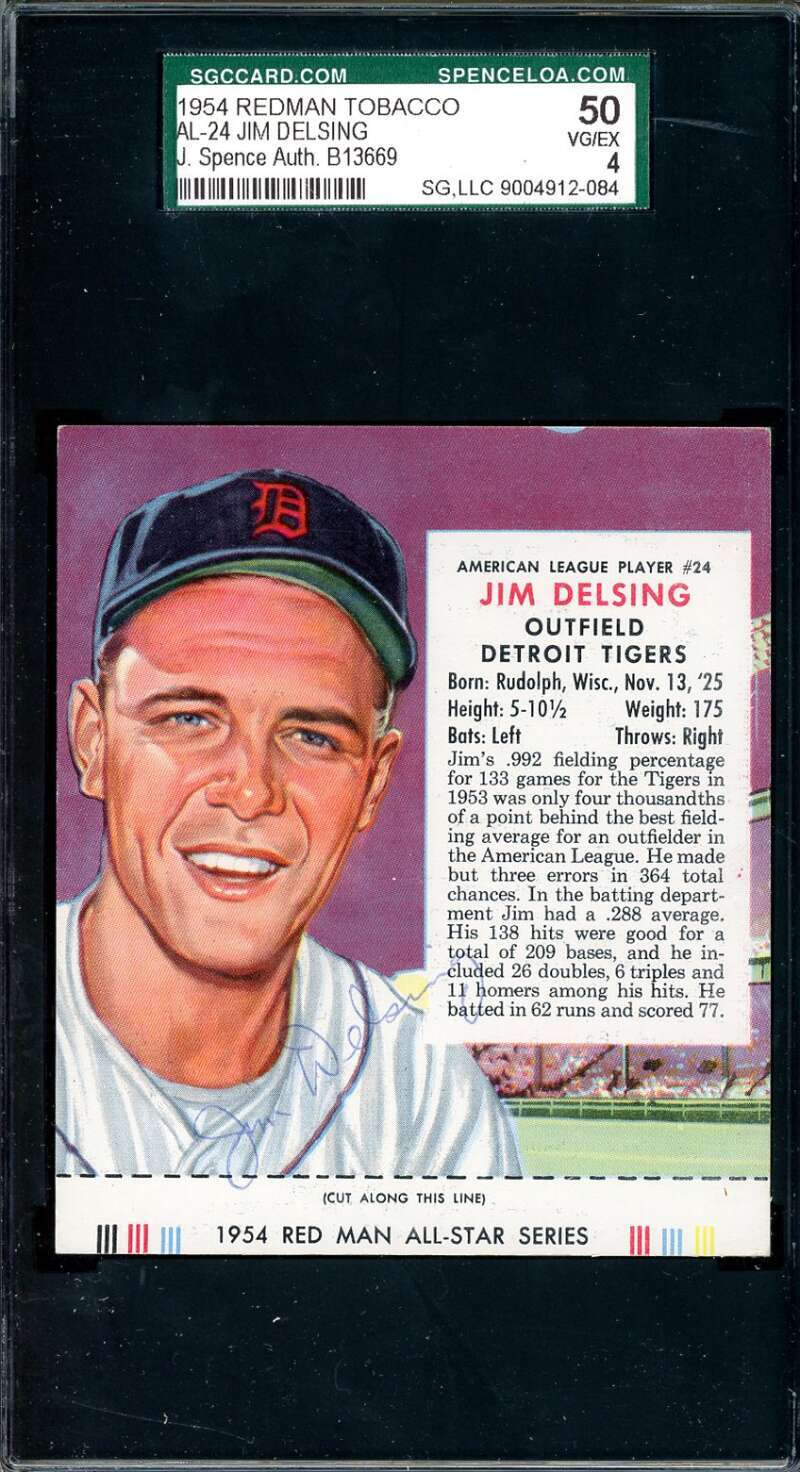 Jim Delsing JSA SGC Coa Signed 1954 Red Man Tobacco With Tab Autograph