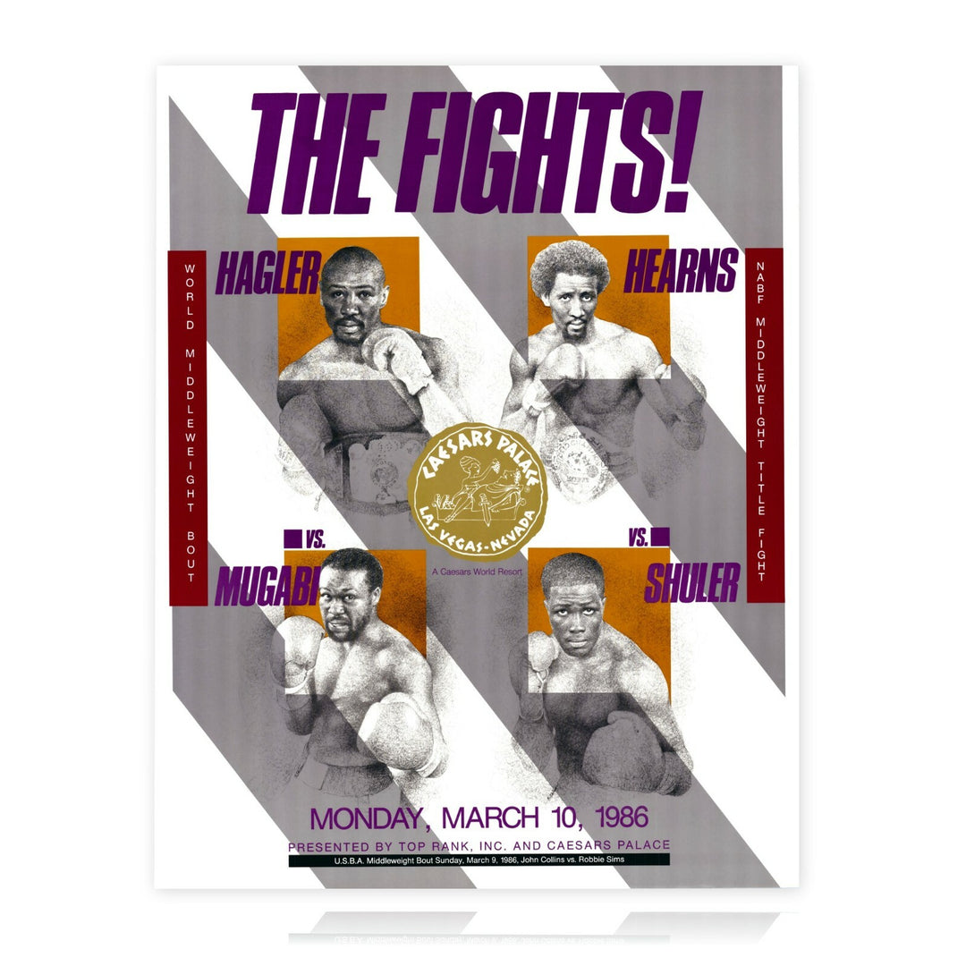 Tommy Hearns Marvin Hagler On Site 22x28 Poster - COA Owned By Caesars  1/10/86