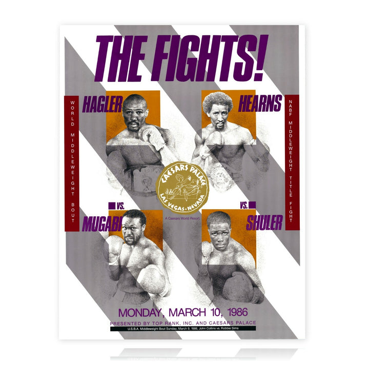 Tommy Hearns Marvin Hagler On Site 22x28 Poster - COA Owned By Caesars  1/10/86