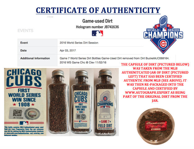 Chicago Cubs Game 7 World Series Game Used Dirt / Ticket Framed Champions 2016 2