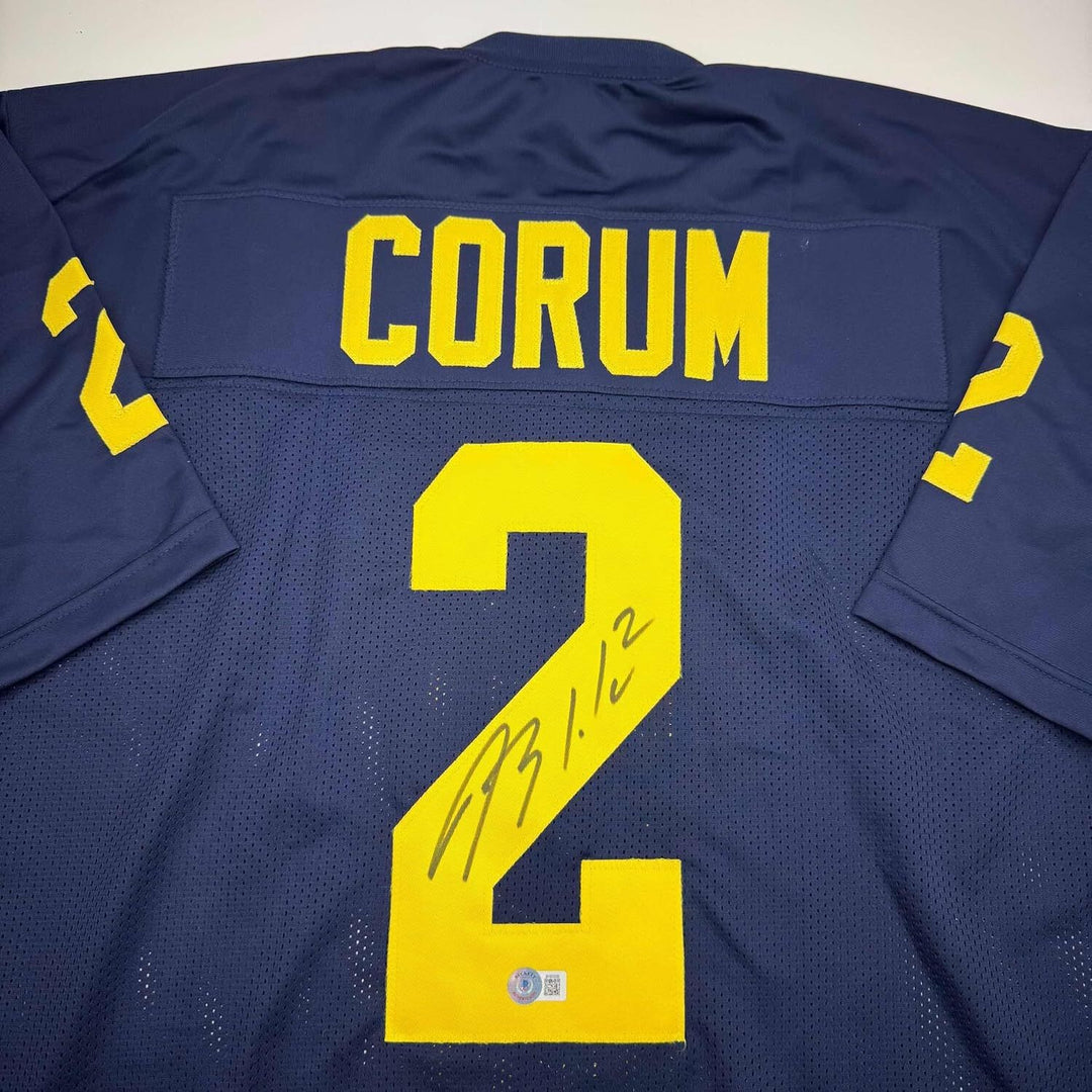 Framed Autographed/Signed Blake Corum Michigan 35x39 Stat Jersey Beckett BAS COA