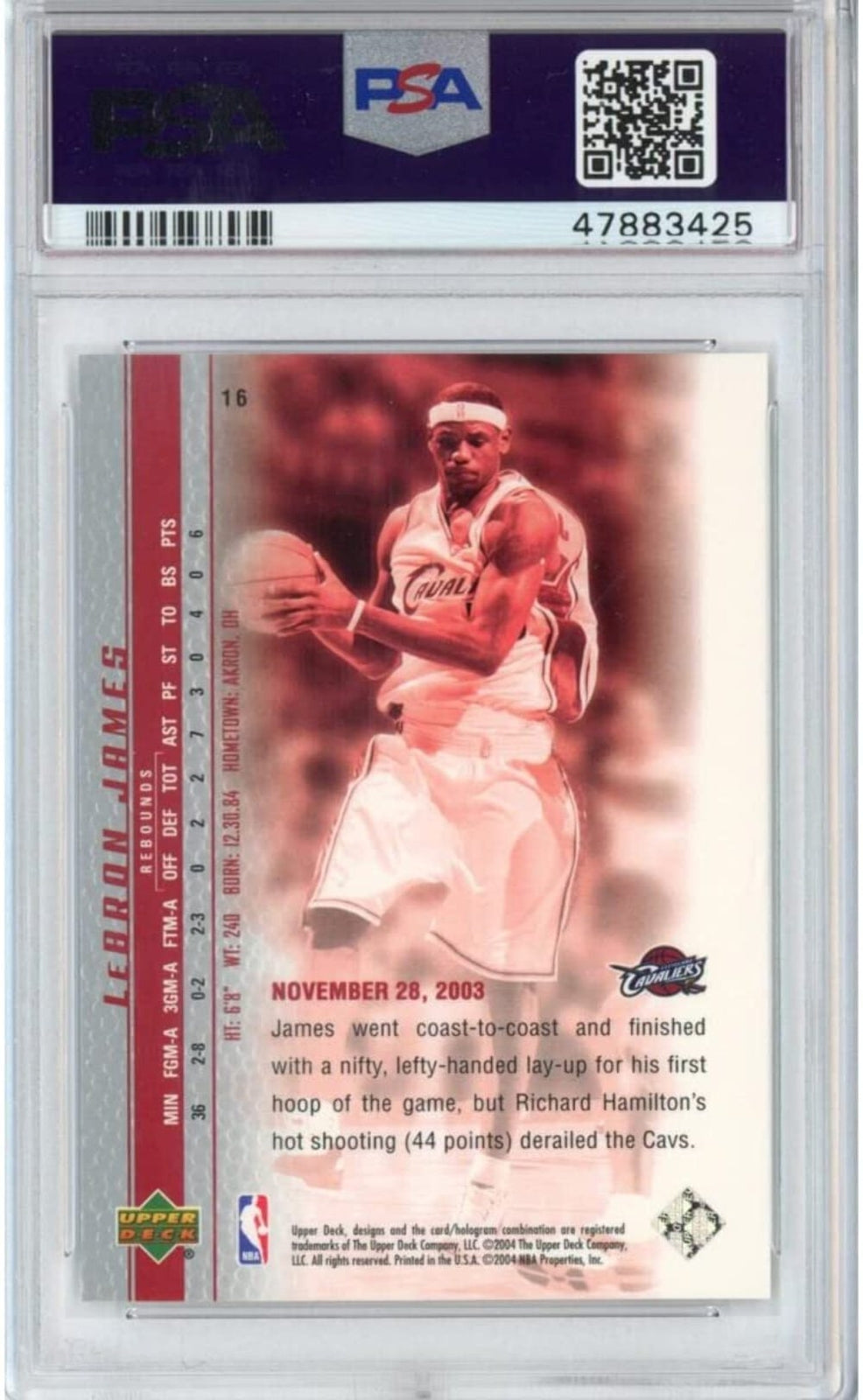 Graded 2003 Upper Deck LEBRON JAMES #16 Phenomenal Beginning Rookie Card PSA 10