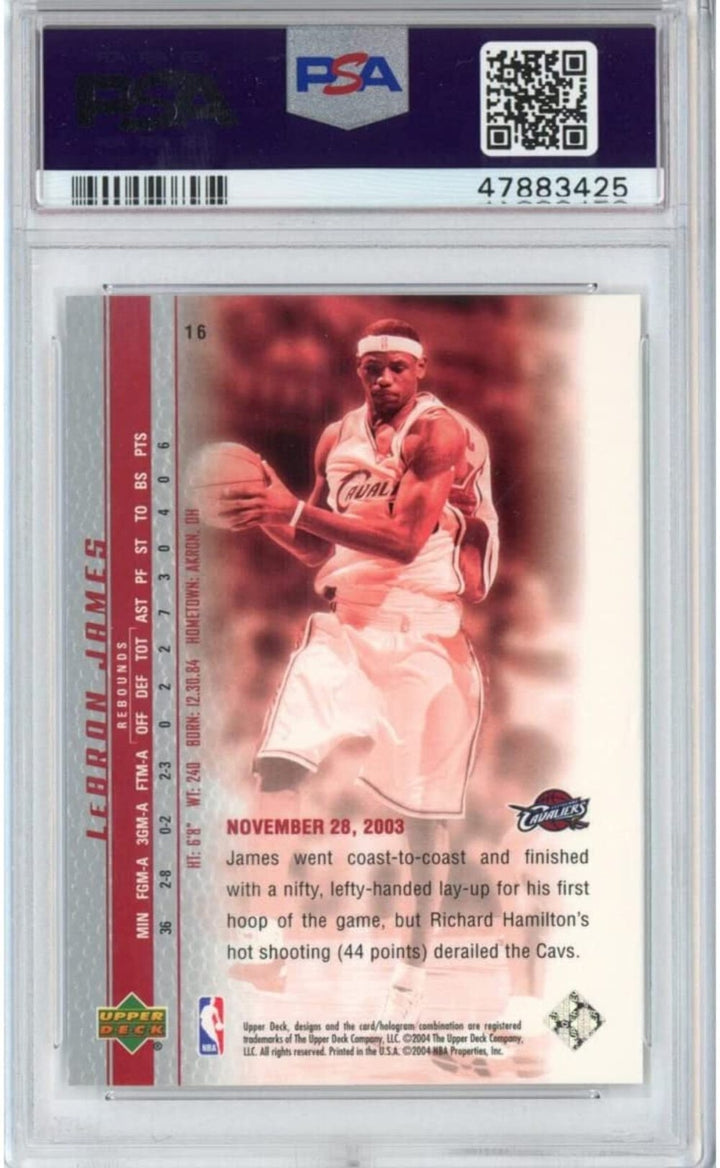 Graded 2003 Upper Deck LEBRON JAMES #16 Phenomenal Beginning Rookie Card PSA 10