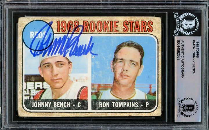 Johnny Bench Signed 1968 Topps RC 247 Cincinnati Reds Beckett #14862533