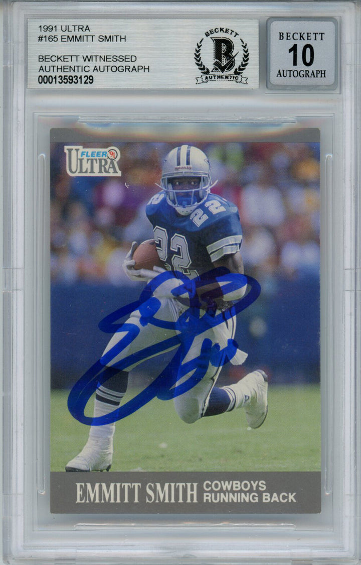 Emmitt Smith Autographed 1991 Ultra #165 Trading Card Beckett 10 Slab 35089