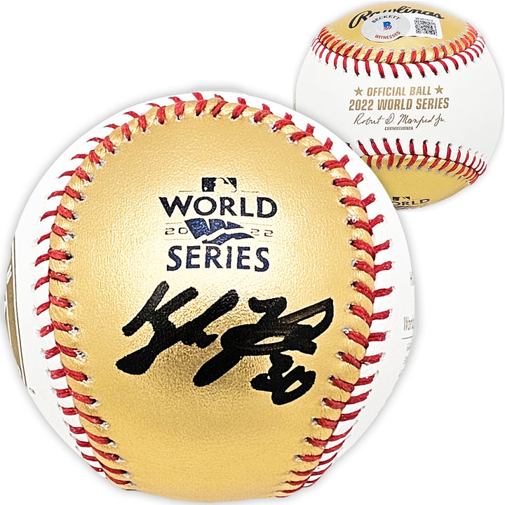 Kyle Tucker Signed Official 2022 Gold WS Gold MLB Baseball Astros Beckett Wit