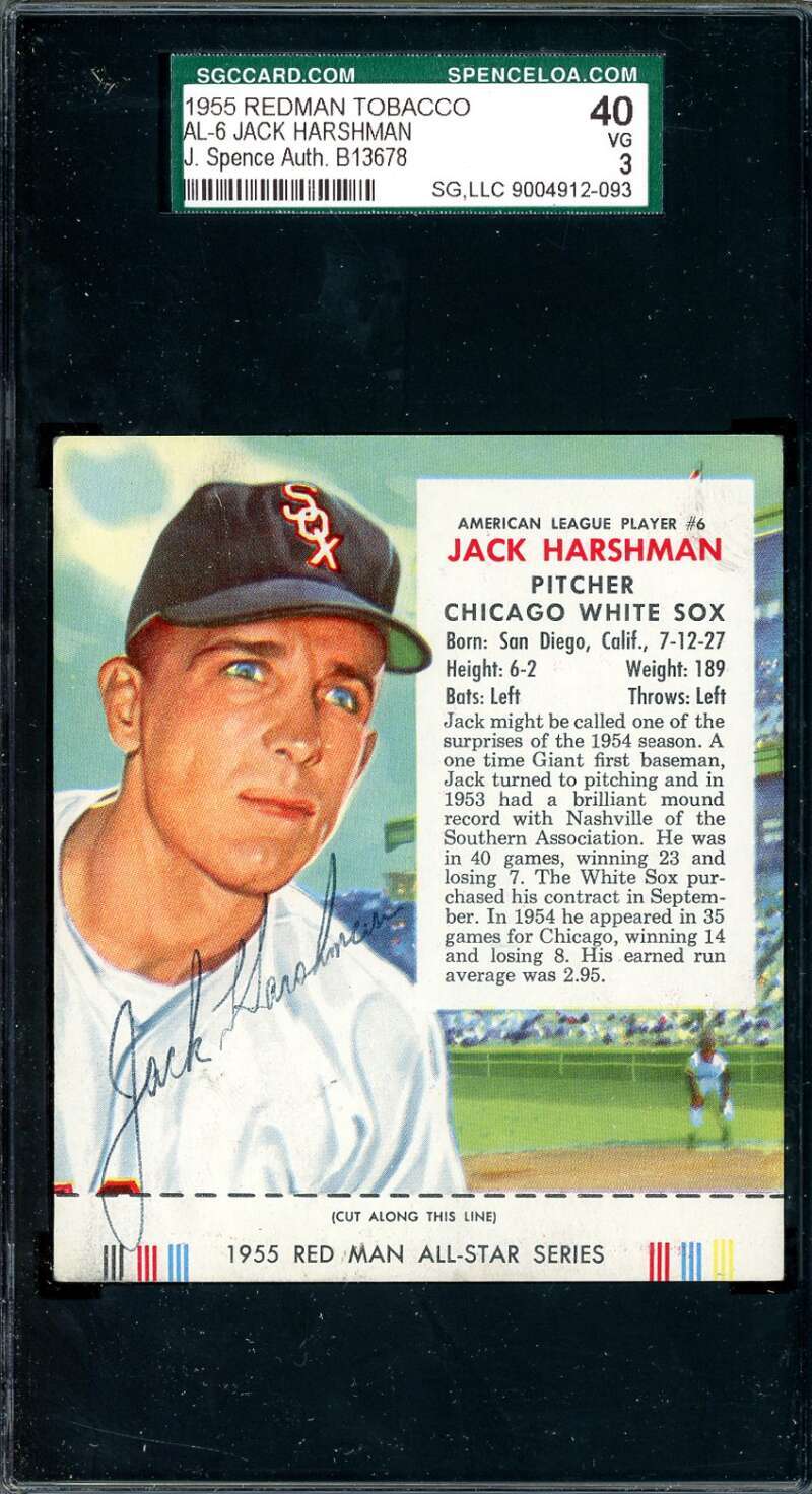 Jack Harshman JSA SGC Coa Signed 1955 Red Man Tobacco With Tab Autograph