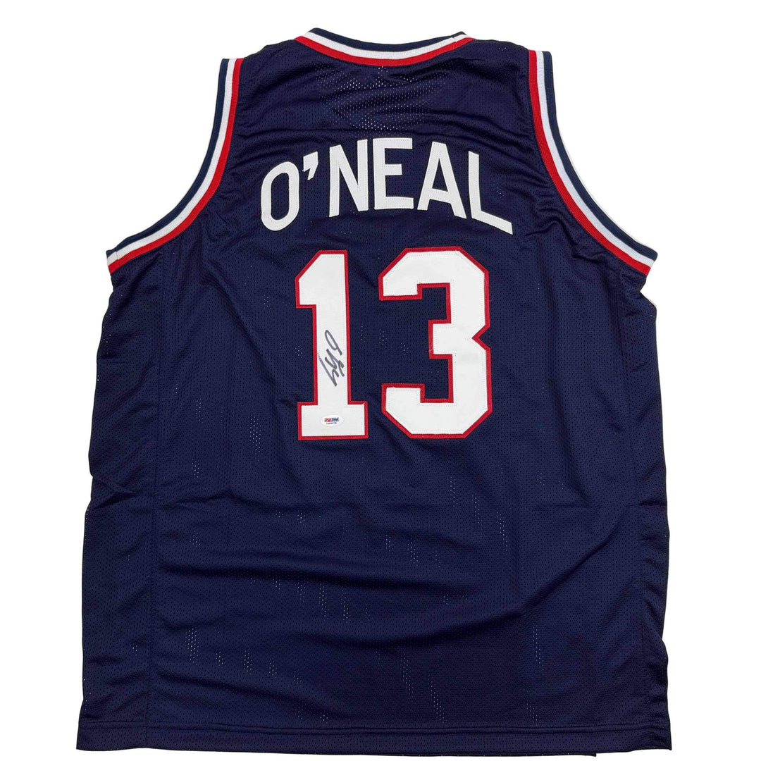 Autographed/Signed Shaquille Shaq O'Neal USA United States Blue Jersey PSA COA