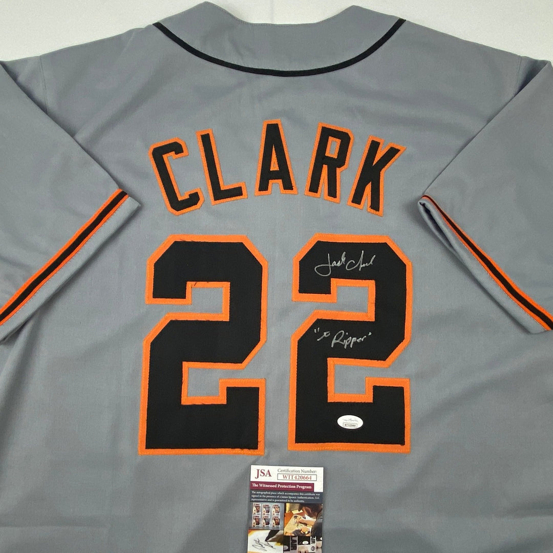Signed Jack Clark The Ripper San Francisco Grey Jersey JSA COA Auto