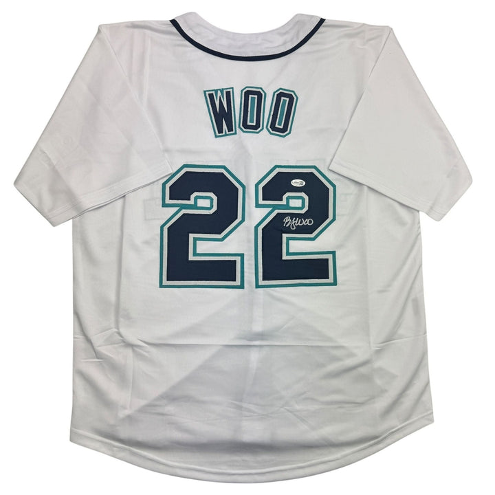 Autographed/Signed Bryan Woo Seattle White Baseball Jersey JSA COA