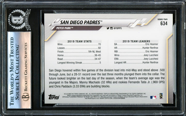 Fernando Tatis Jr. Signed 2020 Topps Card #634 San Diego Padres Beckett