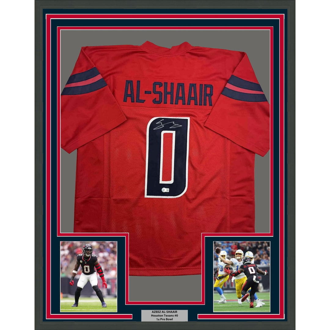 Framed Autographed/Signed Azeez Al Shaair 35x39 Houston Red Jersey BAS COA