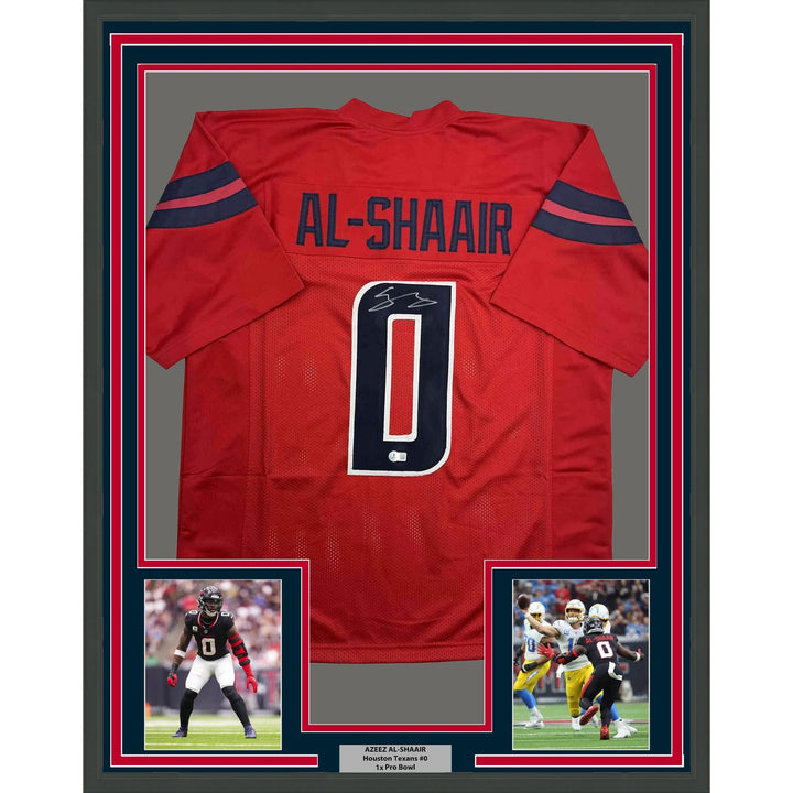 Framed Autographed/Signed Azeez Al Shaair 35x39 Houston Red Jersey BAS COA