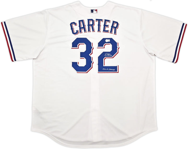 Rangers Evan Carter Signed White Nike Jersey Size XXL "23 WS Champs" Beckett Wit