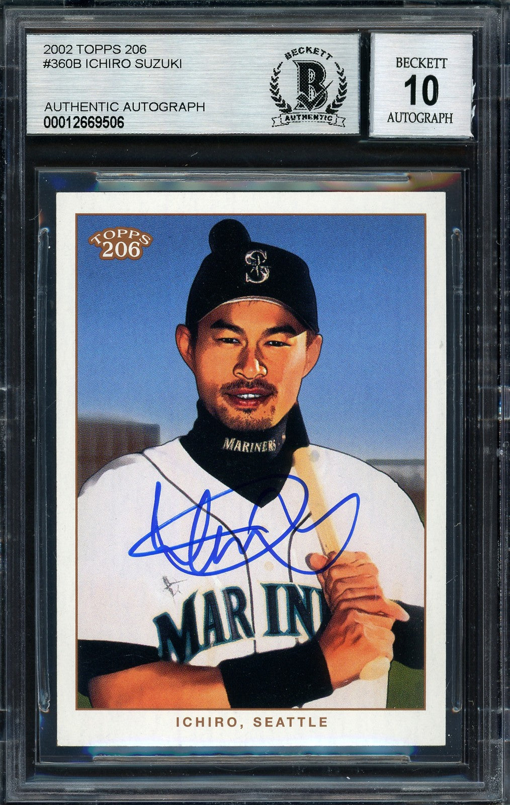 Ichiro Suzuki Signed 2002 Topps 206 Card 360 Seattle Mariners Auto 10 Beckett