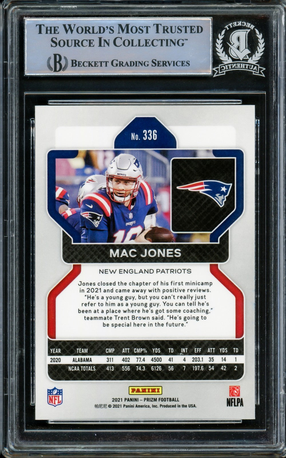 Mac Jones Auto Signed 2021 Panini Prizm RC 336 New England Patriots Beckett