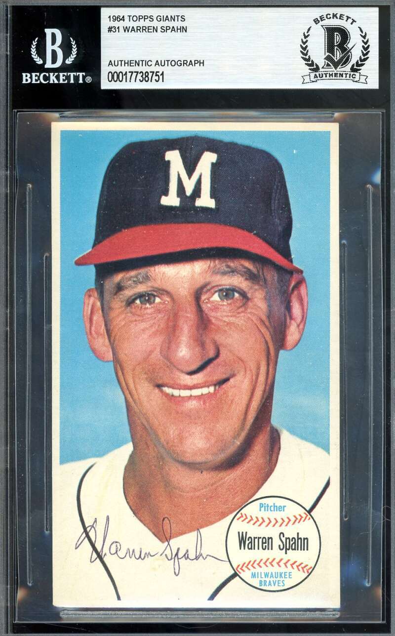 Warren Spahn Beckett BAS Vintage Signed 1964 Topps Giants Autograph