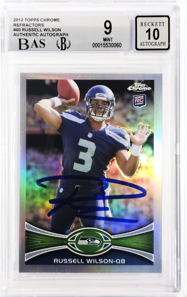 Russell Wilson Signed 2012 Topps Chrome Refractor RC 40 BGS 9 Sig 10 Beckett