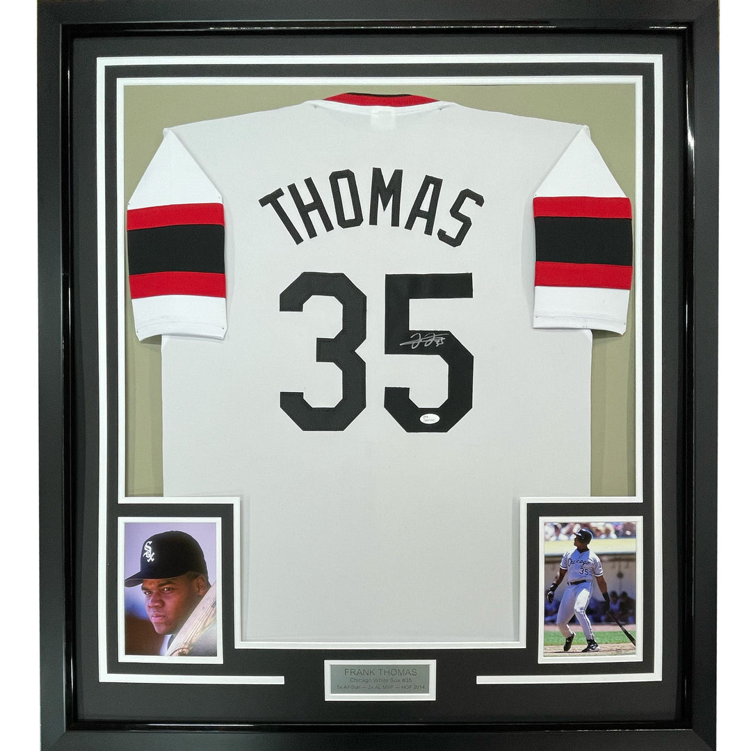 FRAMED Autographed/Signed FRANK THOMAS 33x42 Chicago Retro Jersey JSA COA Auto