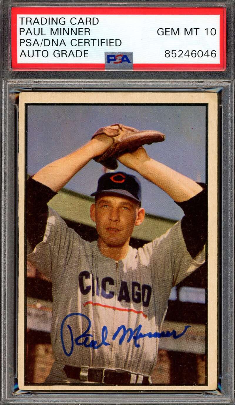 Paul Minner Gem Mint 10 PSA DNA Signed 1953 Bowman Color Autograph