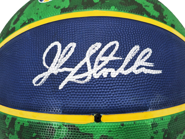 John Stockton Signed Blue & Green Tie-dye Utah Jazz Logo Basketball Beckett Wit