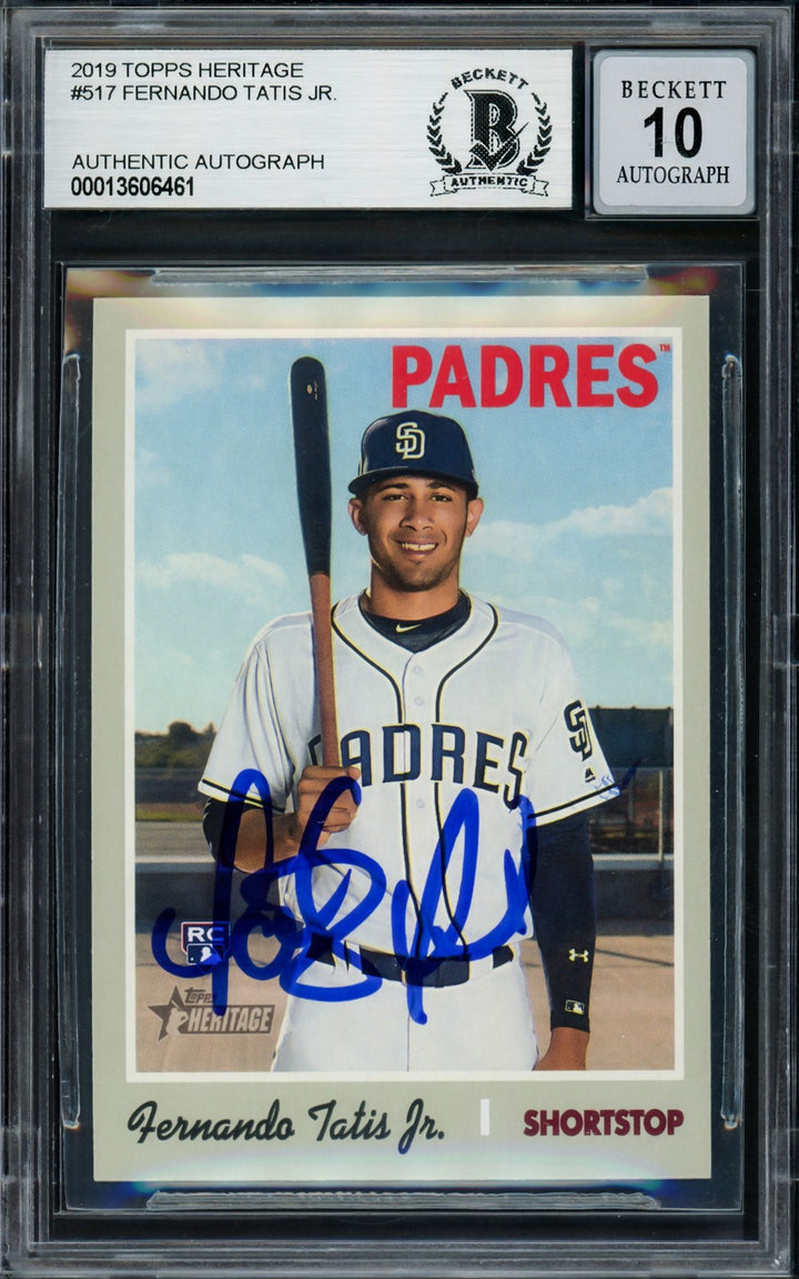 Fernando Tatis Jr. Signed 2019 Topps Heritage RC #517 San Diego Padres Auto 10