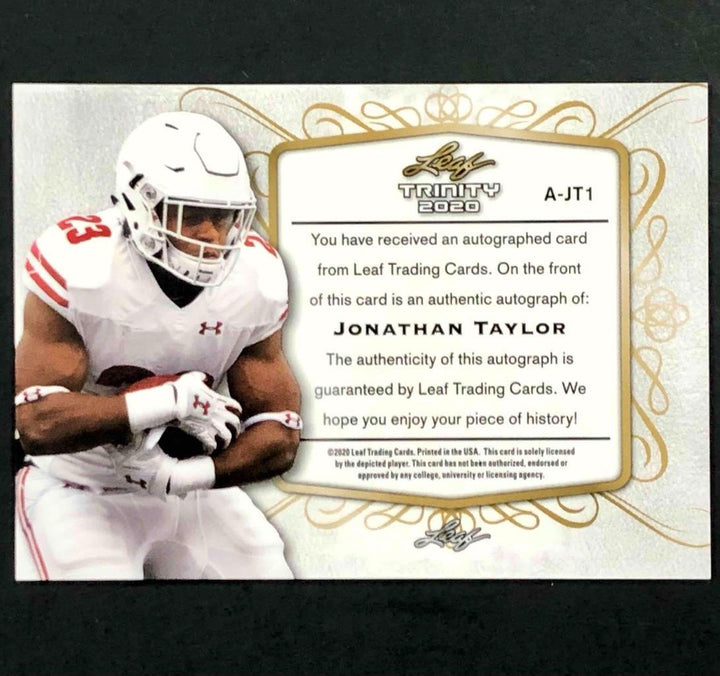 2020 Leaf Trinity RC Jonathan Taylor "Wisconsin Badgers" autograph Rookie Auto