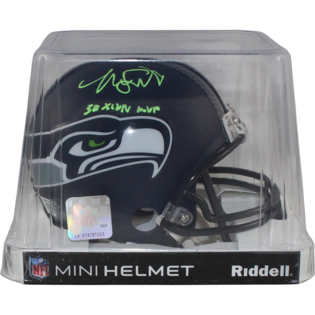 Malcolm Smith Autographed Seattle Seahawks VSR4 Mini Helmet SB MVP Beckett 55045