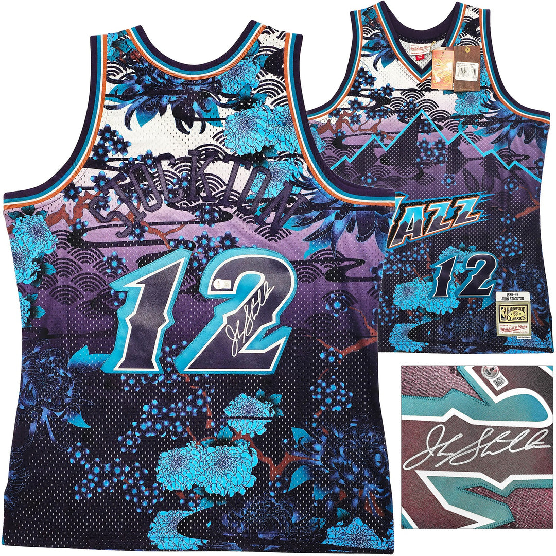 Jazz John Stockton Auto Purple Mitchell Ness 96 Swingman Asian Heritage Jersey L
