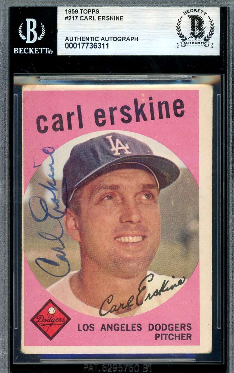 Carl Erskine Beckett BAS Signed 1959 Topps Autograph
