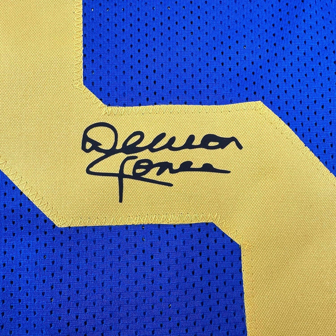Framed Facsimile Autographed Deacon Jones 33x42 Blue Reprint Laser Auto Jersey