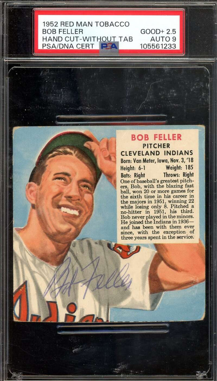 Bob Feller Mint 9 PSA DNA Signed 1952 Red Man Tobacco Autograph